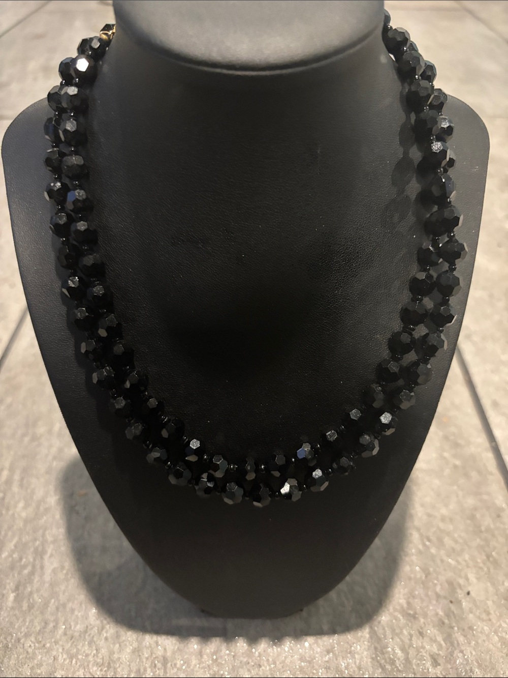 Vintage 1950s Black Onyx/Crystal Faceted Flapper Necklace Women Jewelry 36”